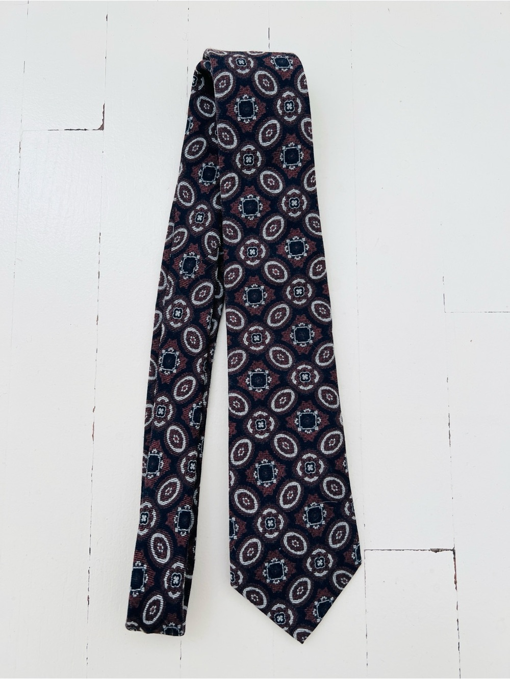 Suitsupply Brown and Navy Patterned Wool/Silk Tie